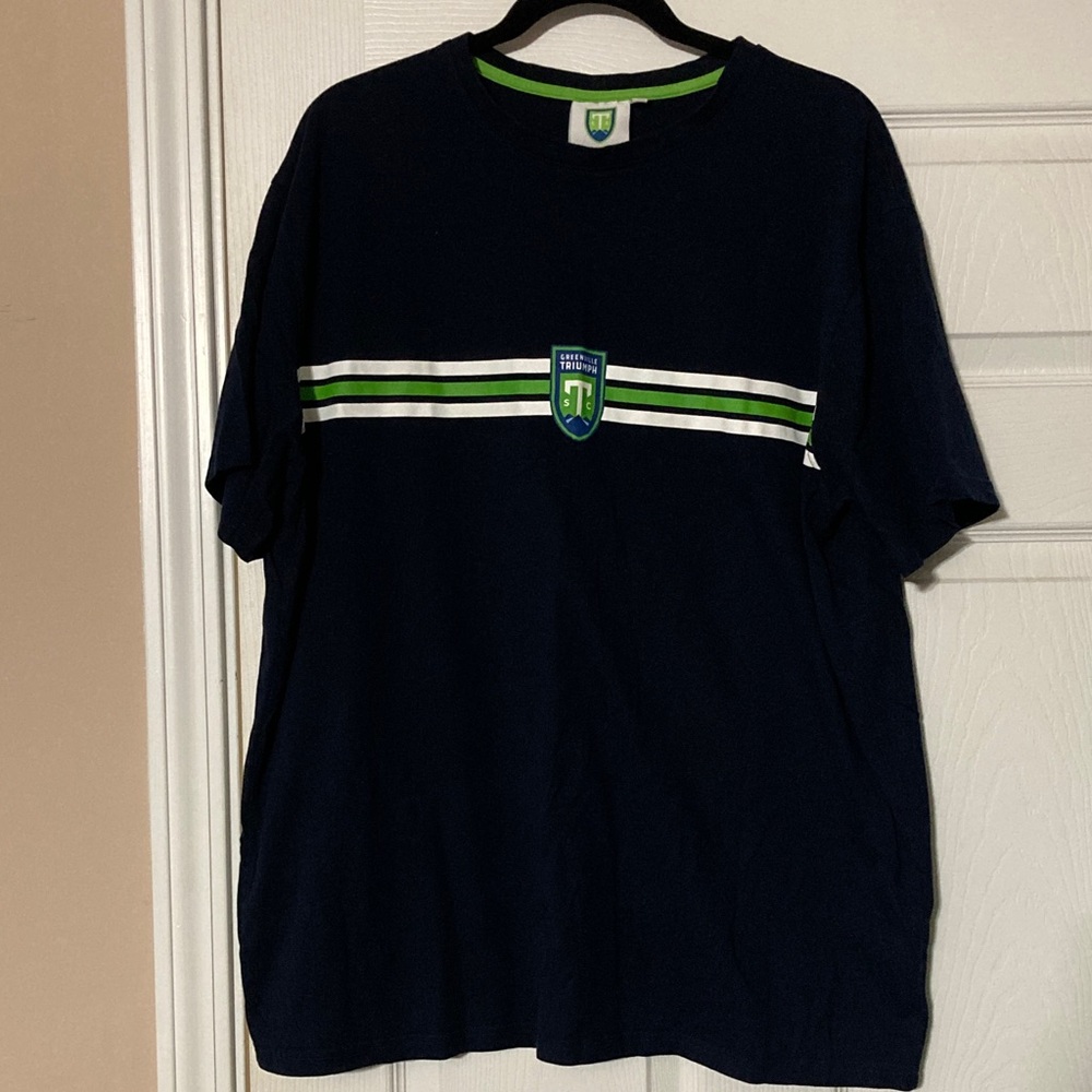 Triumph Dark Blue Tee with Green and White Stripes - XXL